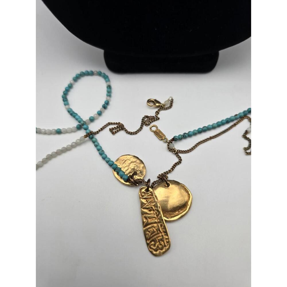 Chan Luu 38" Turquoise White Quartz Necklace Gold Coin - Picture 8 of 8
